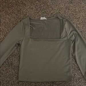 Elegant Square Neck Long Sleeve Top - Olive